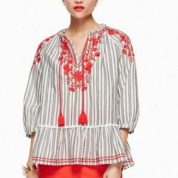 kate spade Tops - Kate Spade Broome Street Embroidered oversized tunic top women's size XS